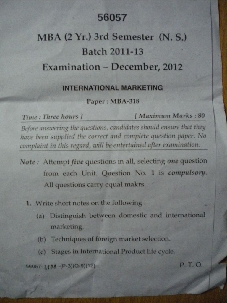 Question Paper Download International Marketing Question Paper MDU